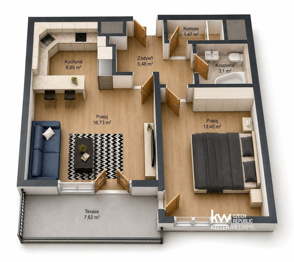 Pronájem bytu 2+kk 46 m² – fotografie 3