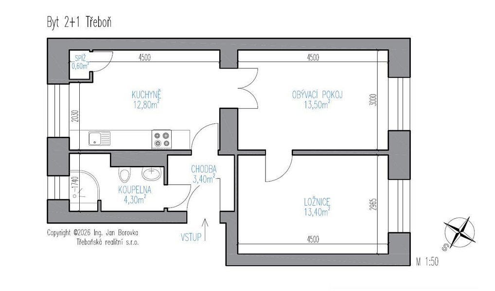 Prodej bytu 2+1 52 m², Třeboň – náhled fotky 3