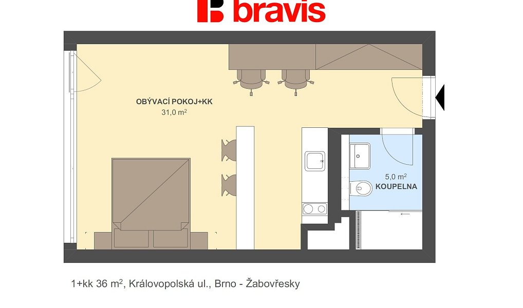 Pronájem bytu 1+kk 36 m², Brno – náhled fotky 5