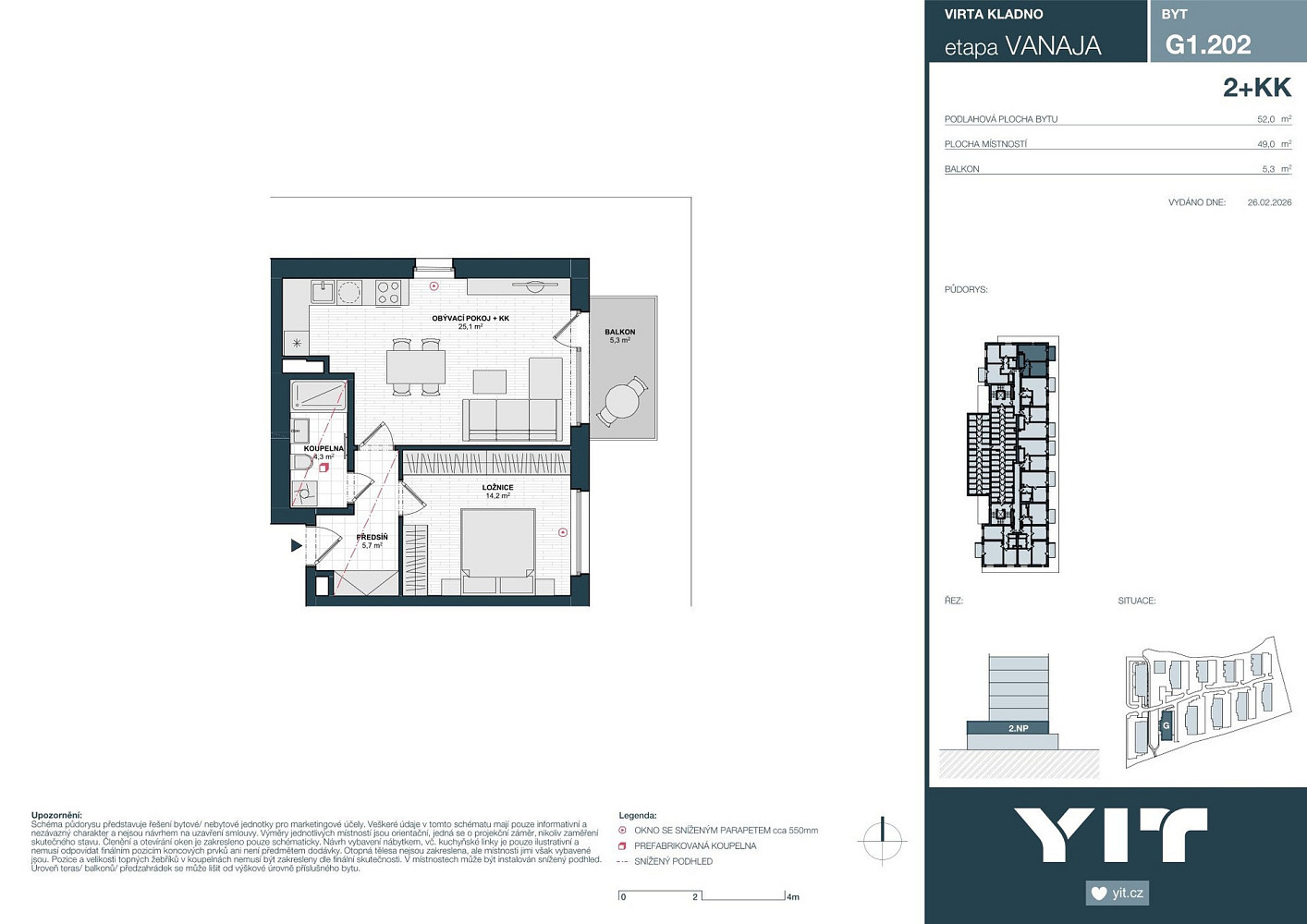 Prodej bytu 2+kk 49 m² – pohled 2