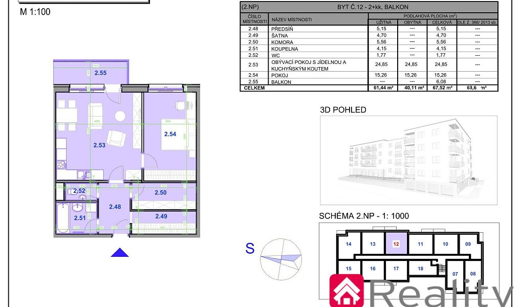 Prodej bytu 2+kk 61 m², Pohořelice – náhled fotky 2