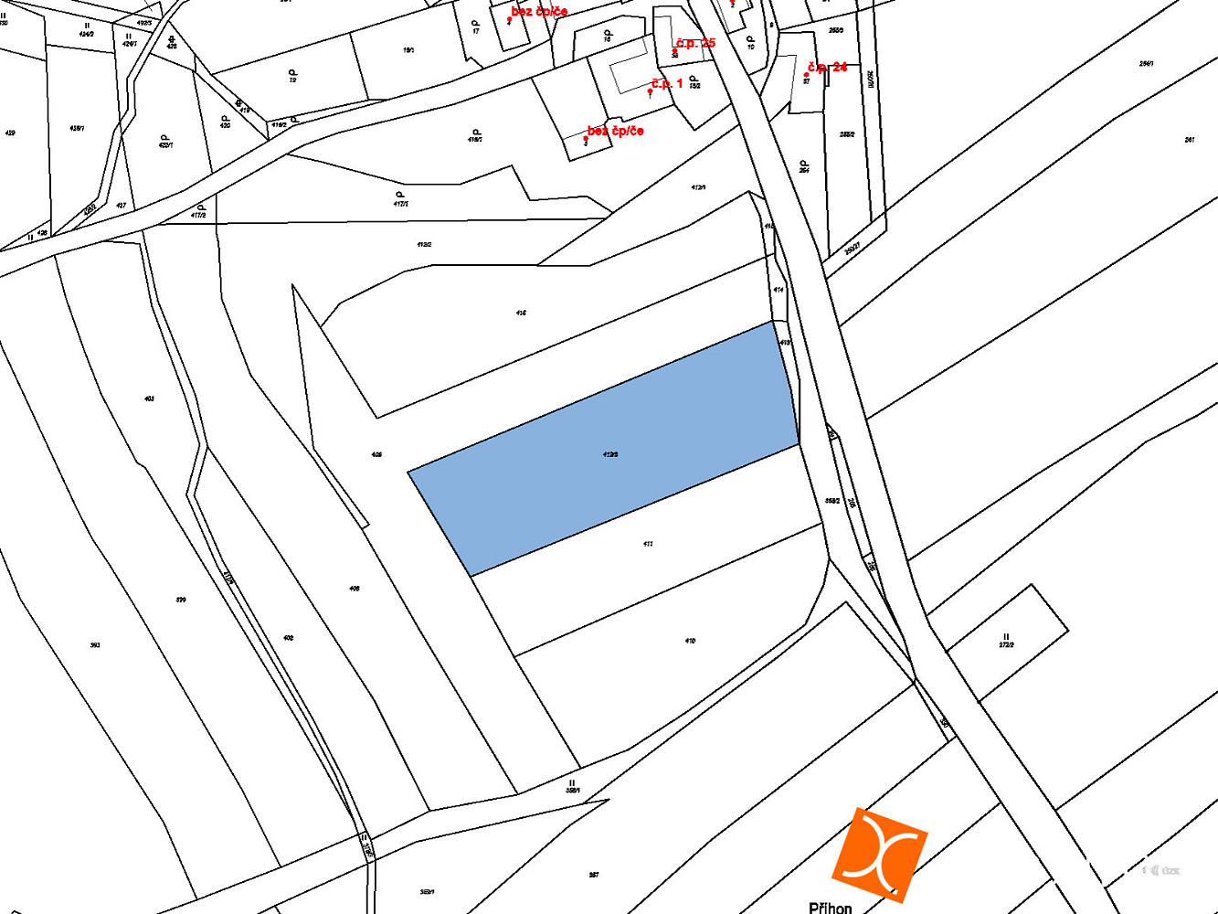 Prodej 1/8 pozemku 633 m² – pohled 3