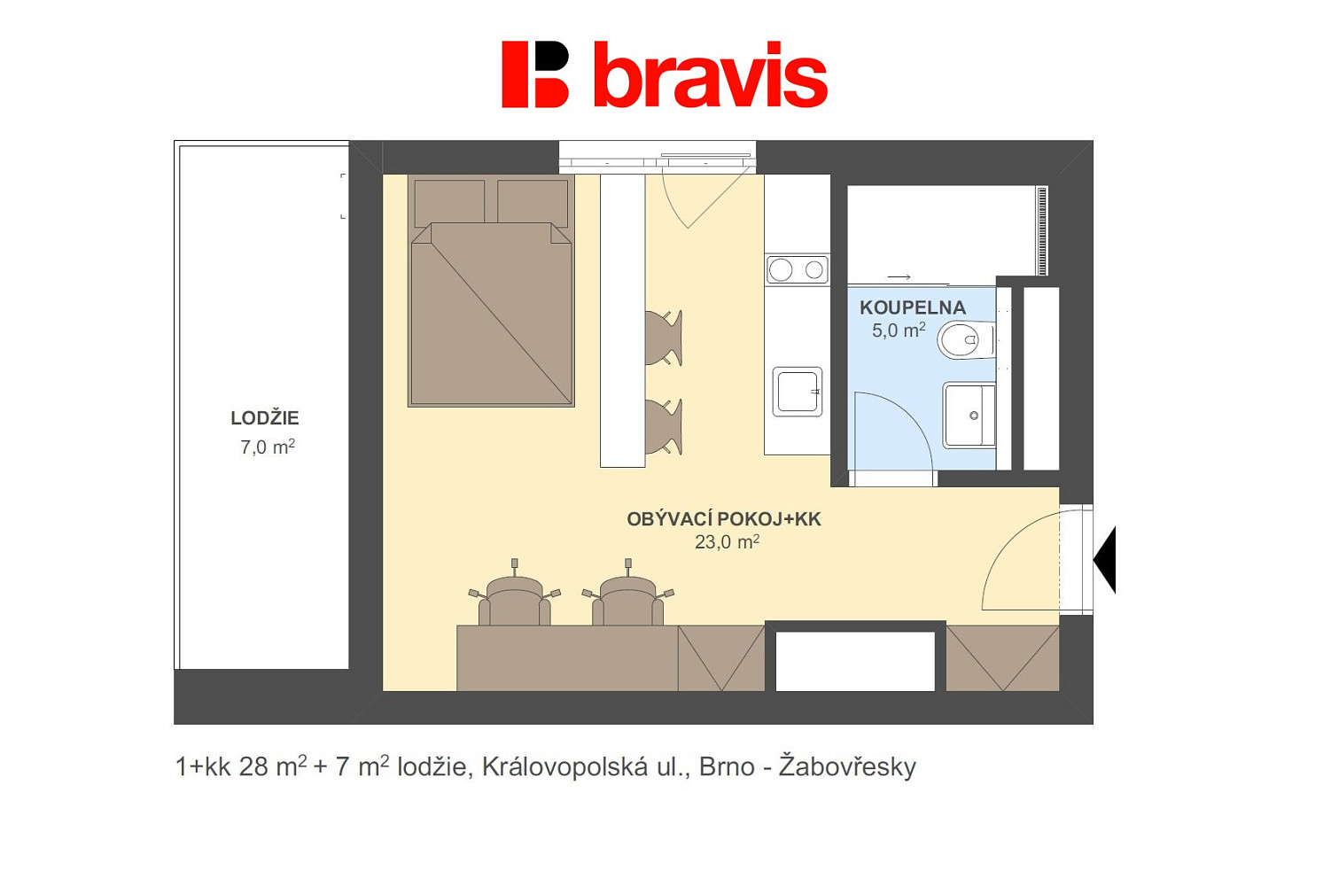 Pronájem bytu 1+kk 28 m² – fotografie 4