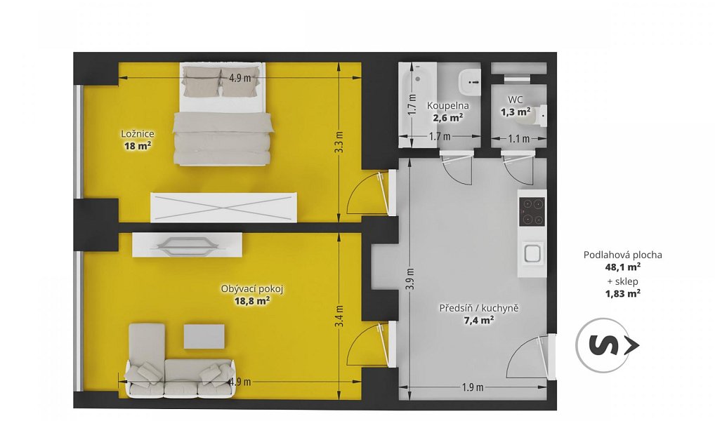 Prodej bytu 2+kk 48 m², Praha – náhled fotky 2