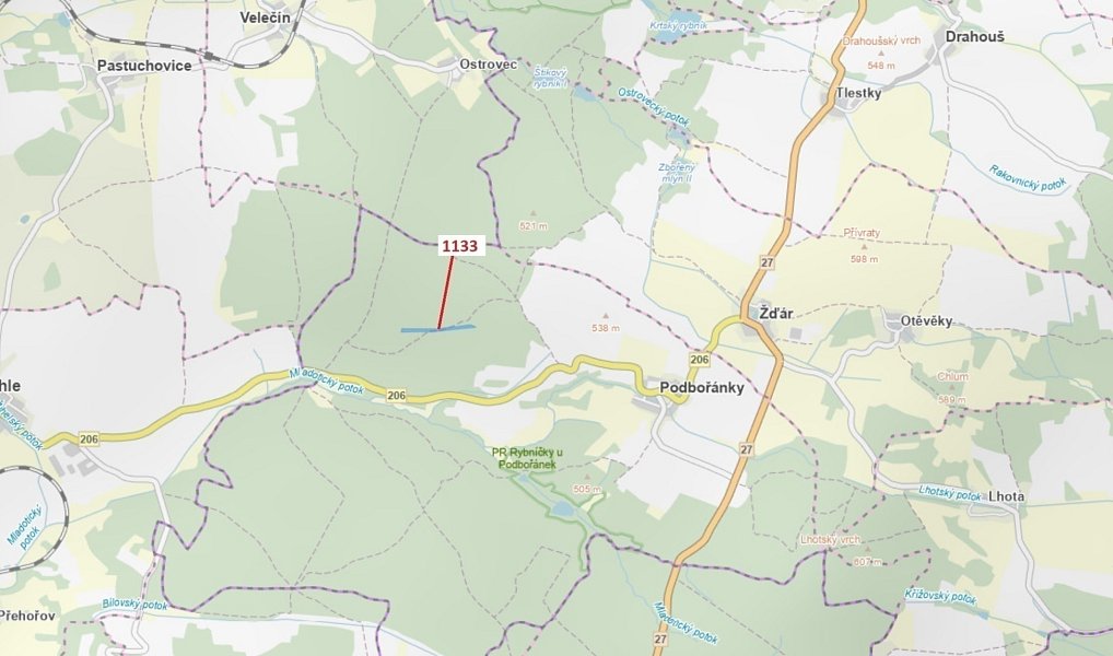 Dražba lesa, 7895 m², Plzeň-sever, Velečín