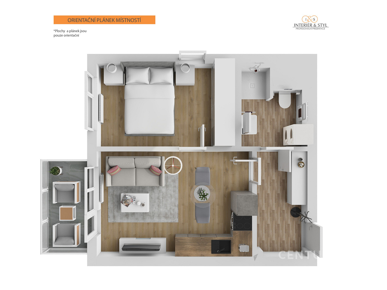 Pronájem bytu 2+kk 42 m² – fotografie 3