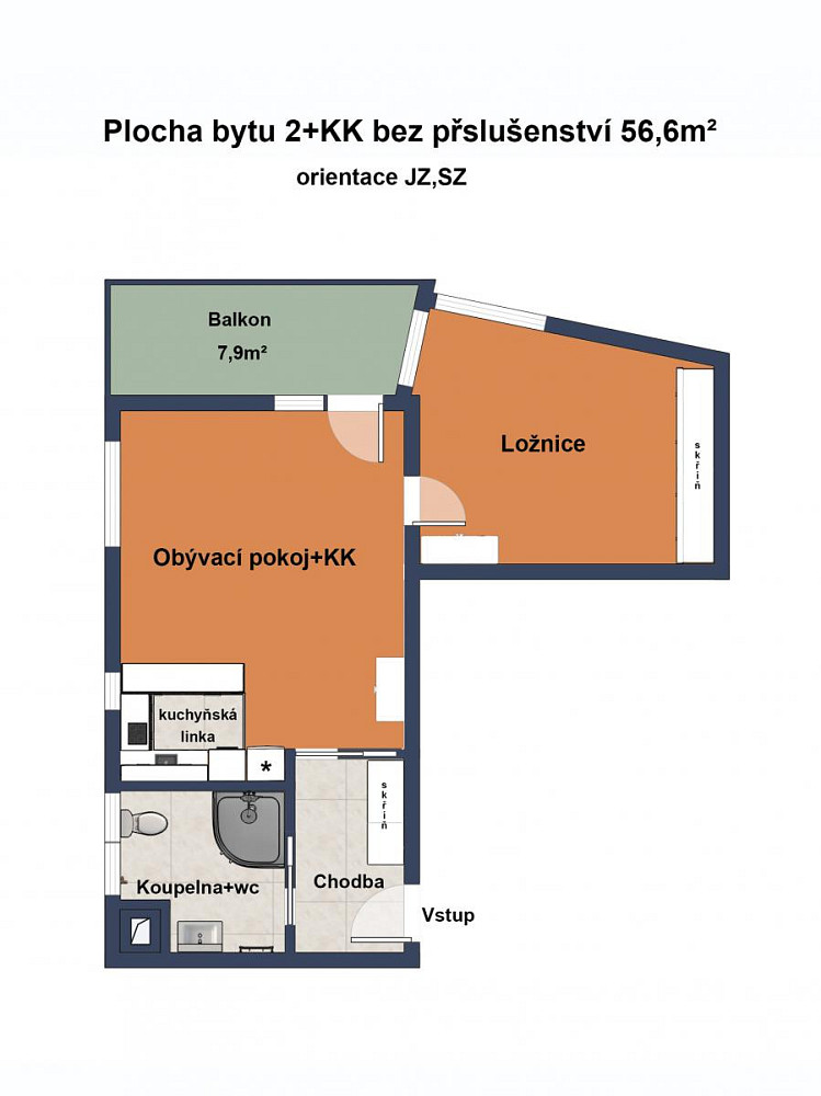 Pronájem bytu 2+kk 57 m² – fotografie 2