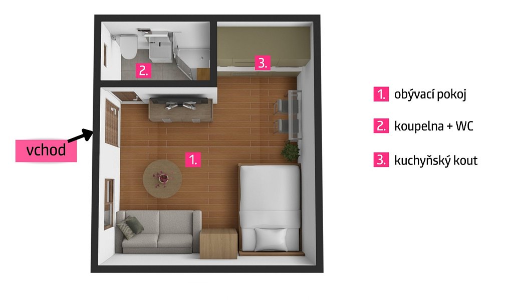 Pronájem bytu 1+kk 20 m², Jaroslavice – náhled fotky 4