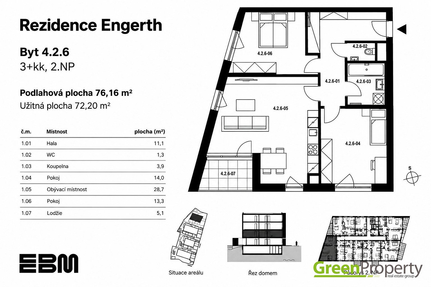 Pronájem bytu 3+kk 72 m² – fotografie 3