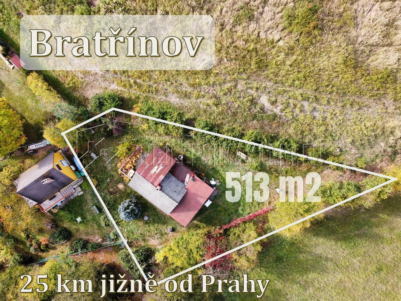 Prodej zděné chaty 2+1, 53 m2, pozemek 484 m2, Bratřínov u Mníšku pod Brdy