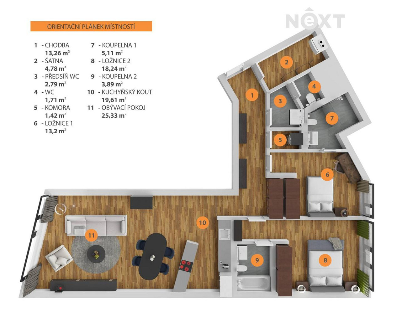 Pronájem bytu 3+kk 115 m² – pohled 5
