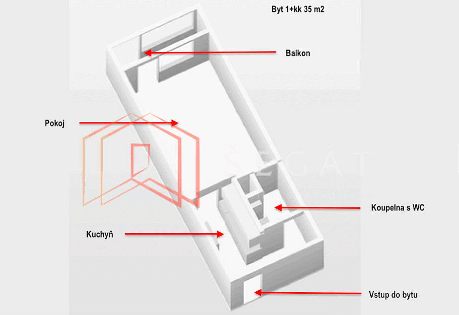 Prodej bytu 1+kk 35 m² – fotografie 3