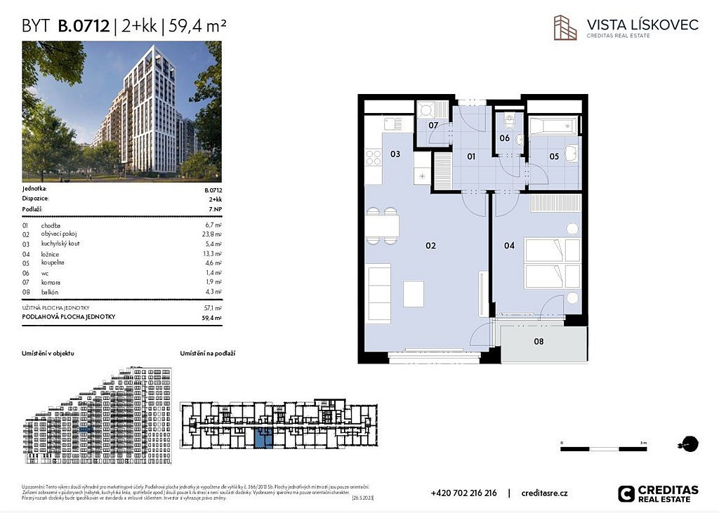 Prodej bytu 2+kk 57 m² – pohled 6