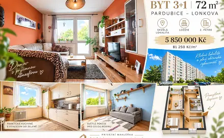 Prodej bytu 3+1 72 m², Lonkova, Pardubice