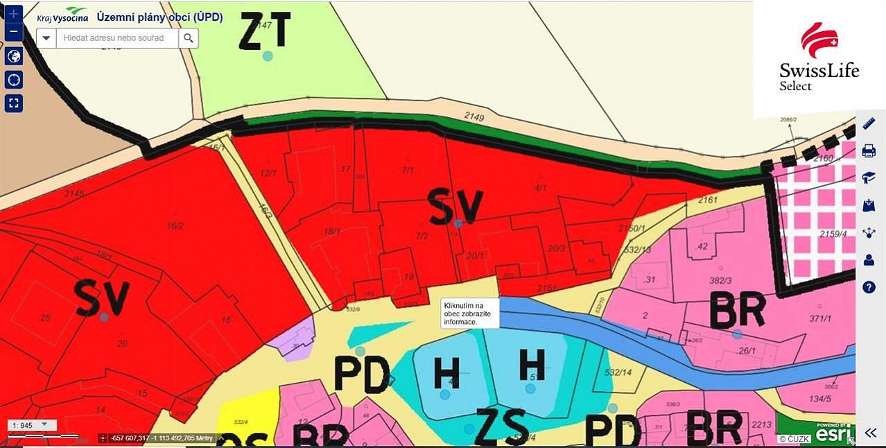 Prodej stavebního pozemku 1123 m² Přibyslav – pohled 3