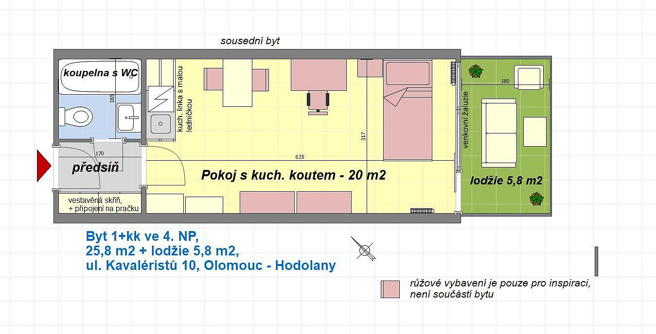 Pronájem bytu 1+kk 26 m² – pohled 3