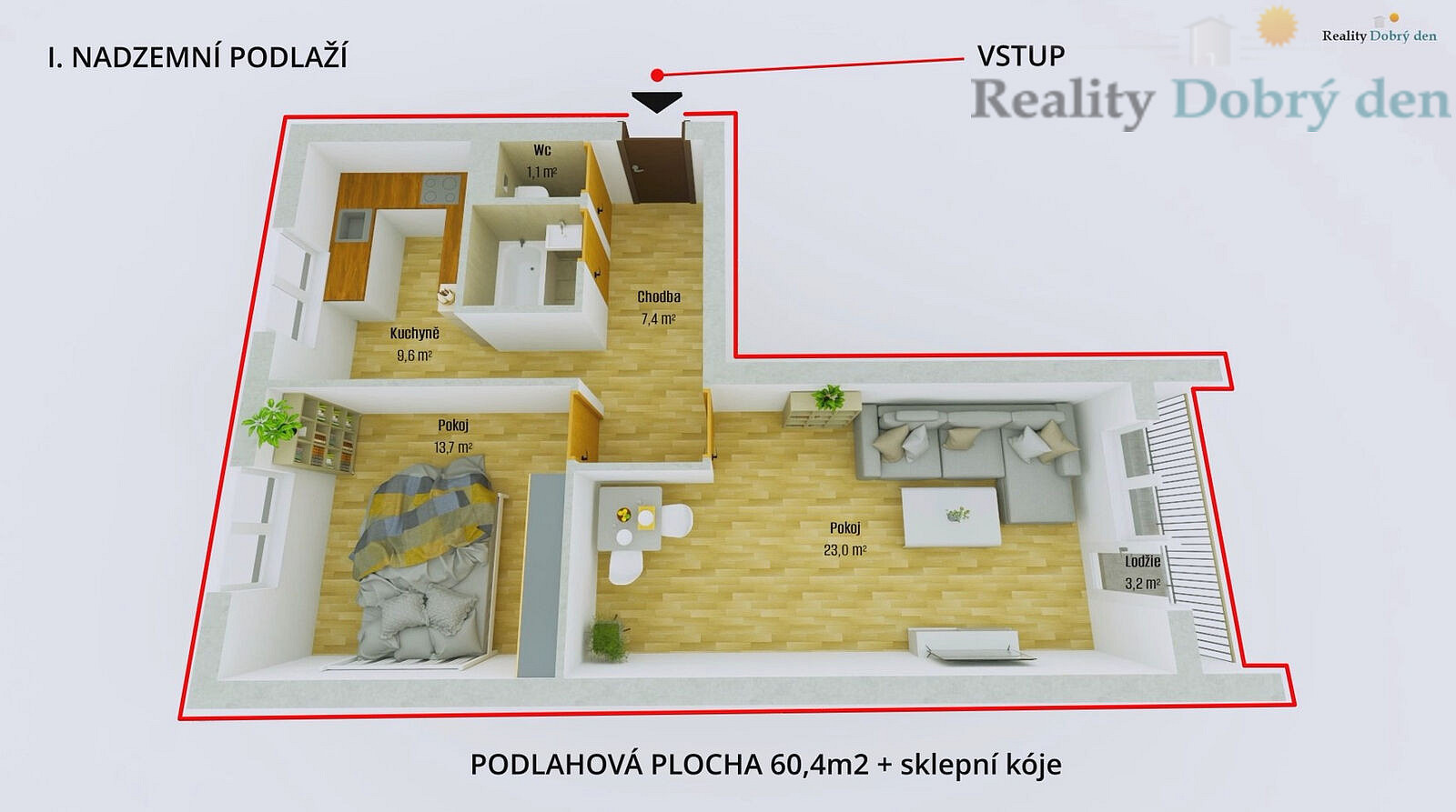 Pronájem bytu 2+1 60 m² – fotografie 2