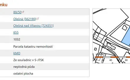 Prodej stavebního pozemku 1 032 m², Olešná, okres Písek