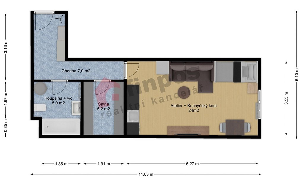 Prodej bytu 1+kk 41 m², Praha – náhled fotky 8