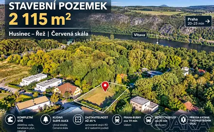 Prodej stavebního pozemku 2 115 m², Červená Skála, Husinec - Řež, okres Praha-východ