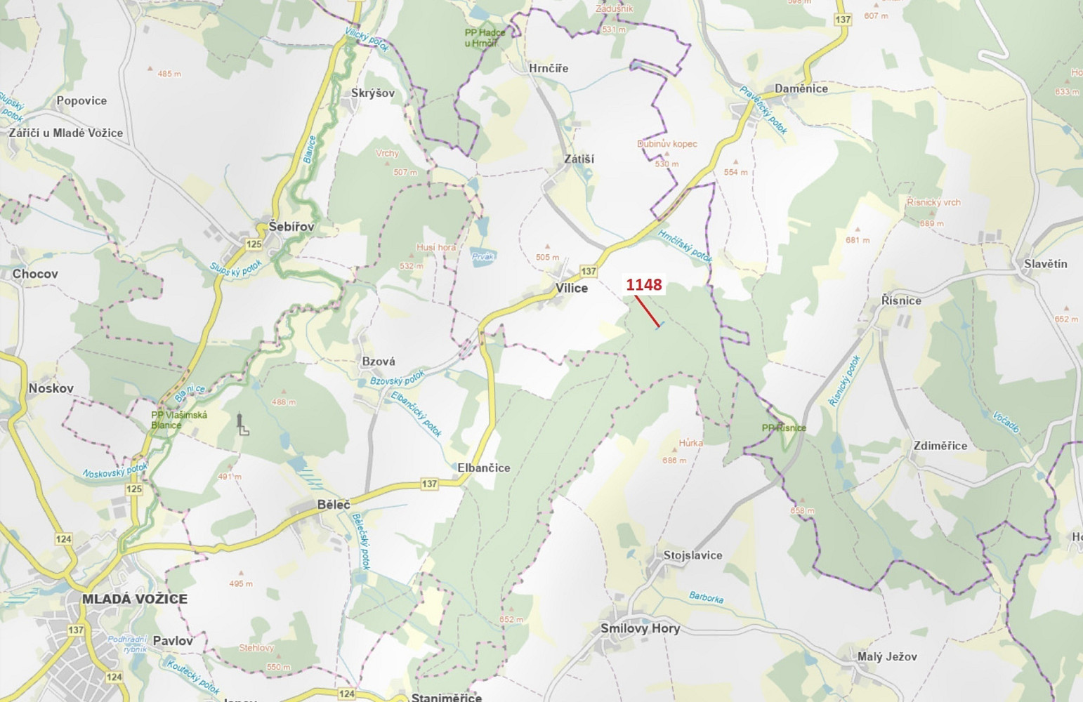 Dražba lesa 1 105 m²