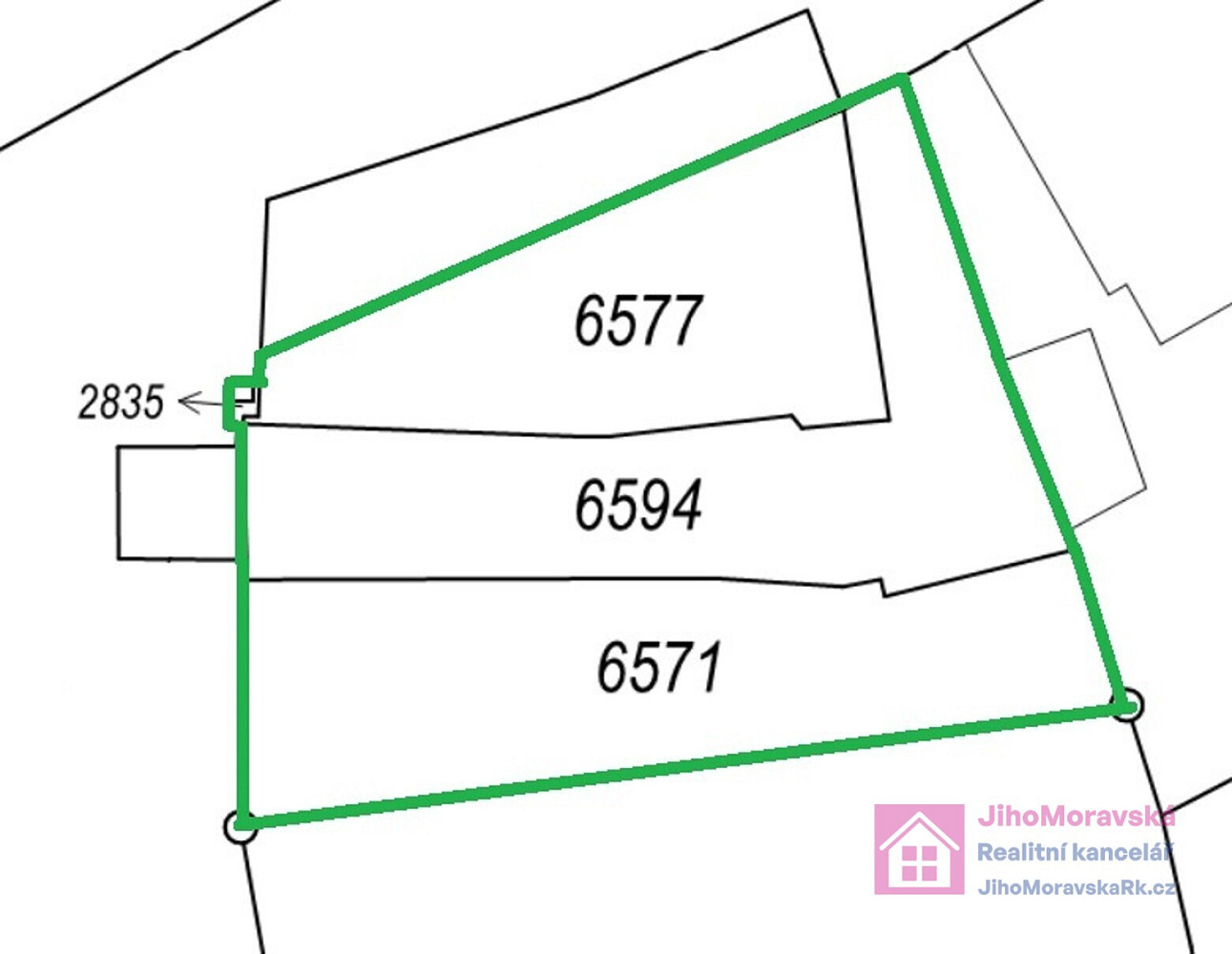 Prodej stavebního pozemku 444 m² – pohled 3