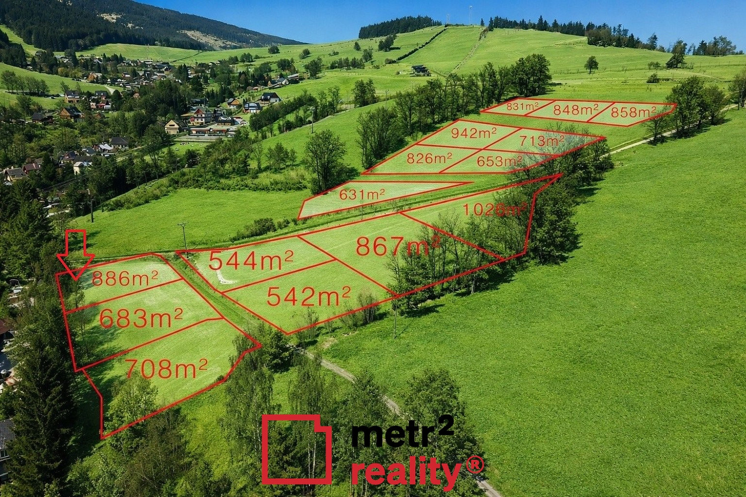 Prodej stavebního pozemku 886 m²
