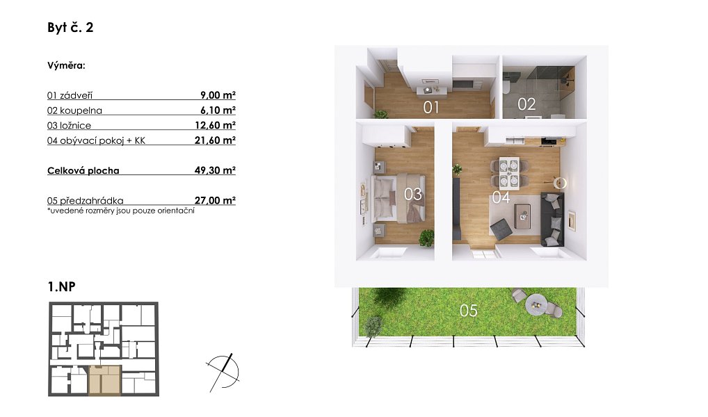 Prodej bytu 2+kk 49 m², Postupice – náhled fotky 9