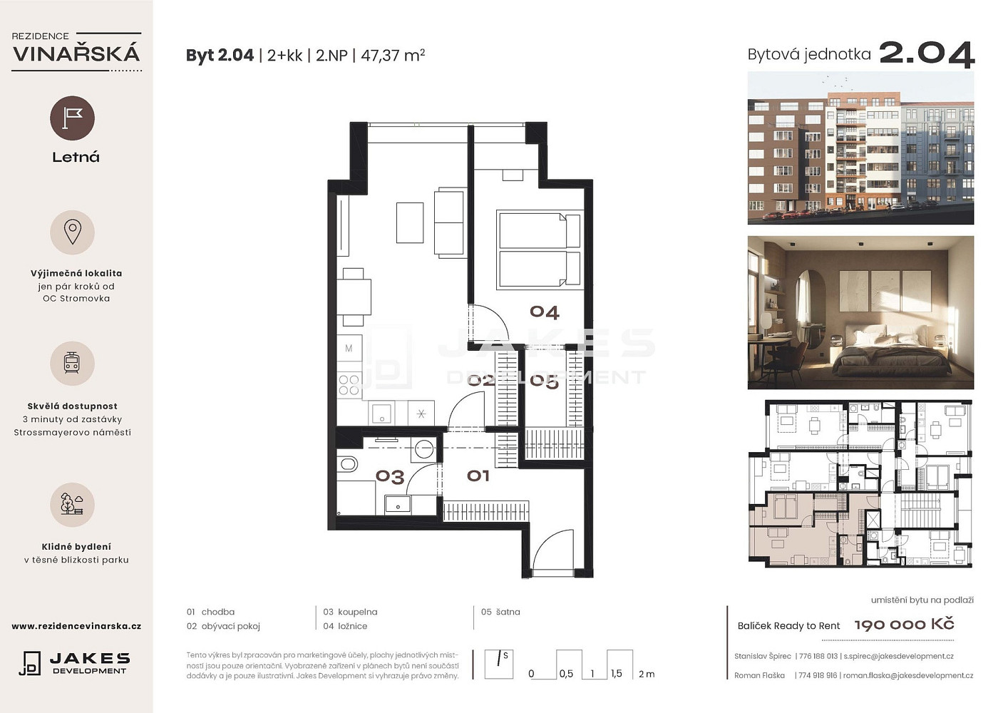 Pronájem bytu 2+kk 47 m² – pohled 2