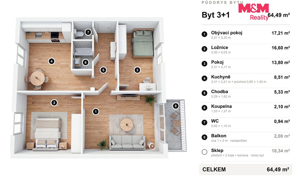 Prodej bytu 3+1 64 m², Třeboň – náhled fotky 20