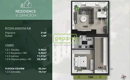Prodej bytu 2+kk 53 m²