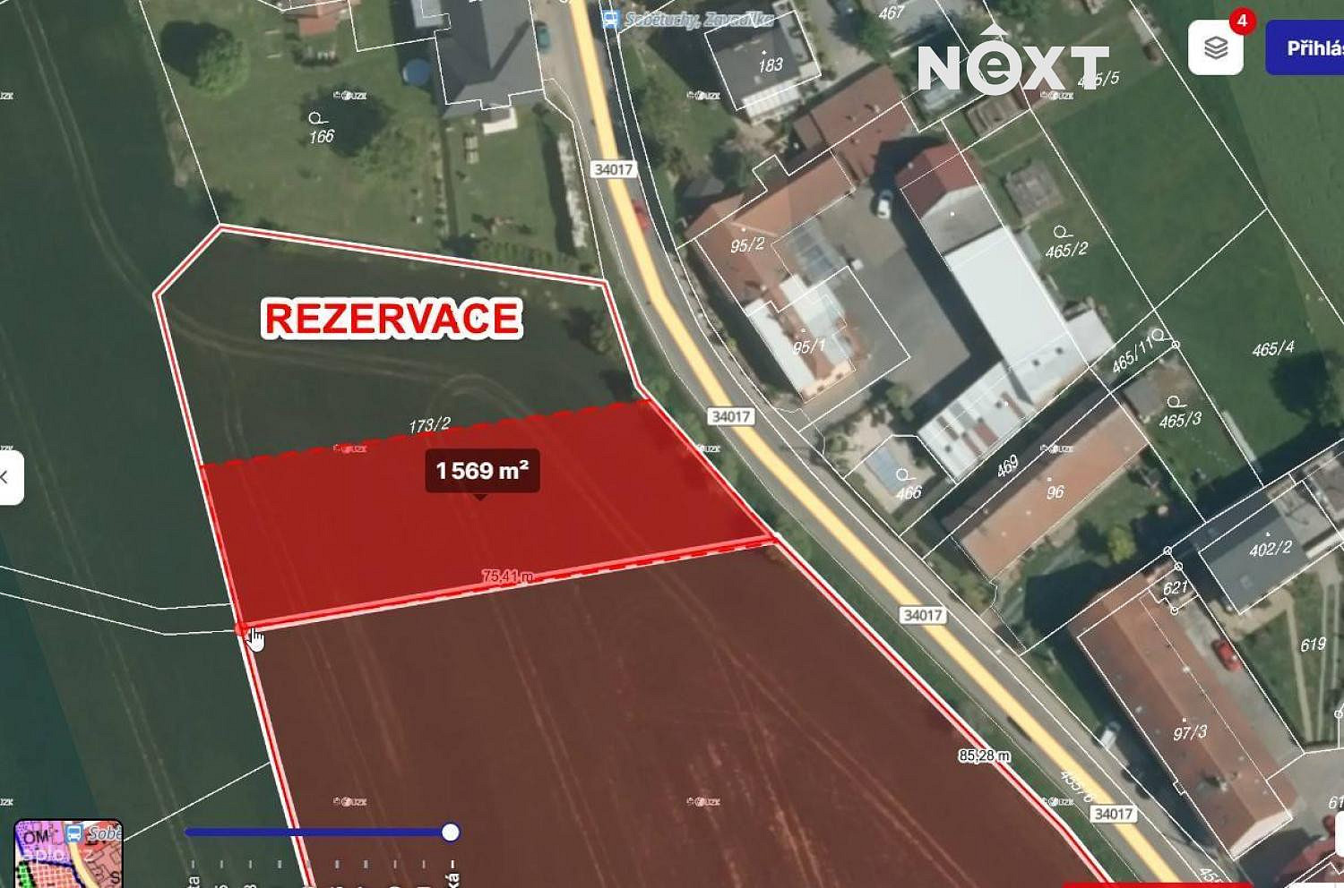 Prodej stavebního pozemku 1 569 m², Sobětuchy