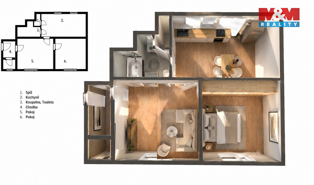 Prodej bytu 2+1 57 m², Kožušany-Tážaly – náhled fotky 3