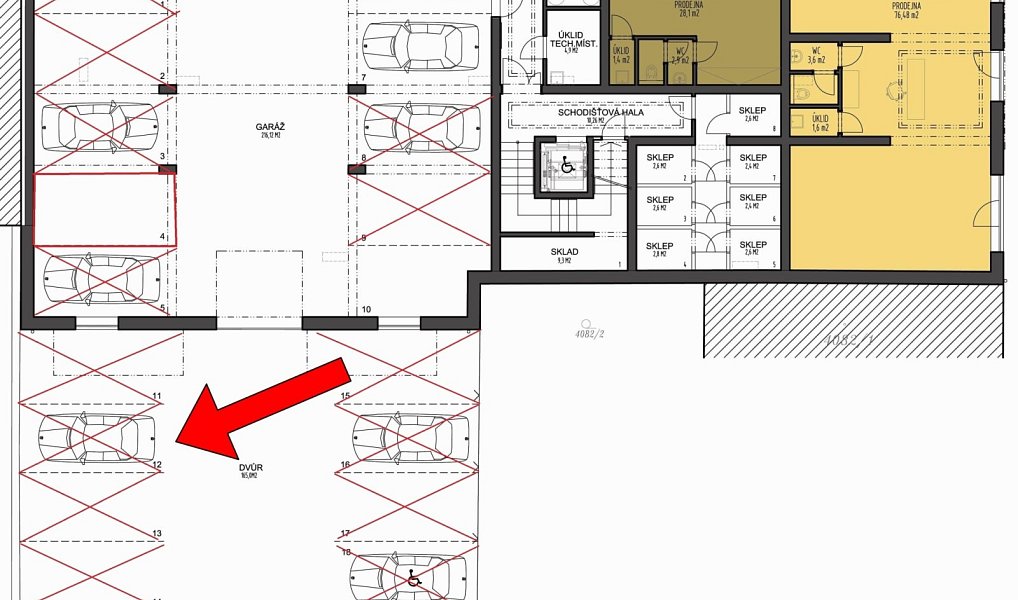 Prodej parkovacího stání v novostavbě, B. Smetany, České Budějovice – náhled fotky 3