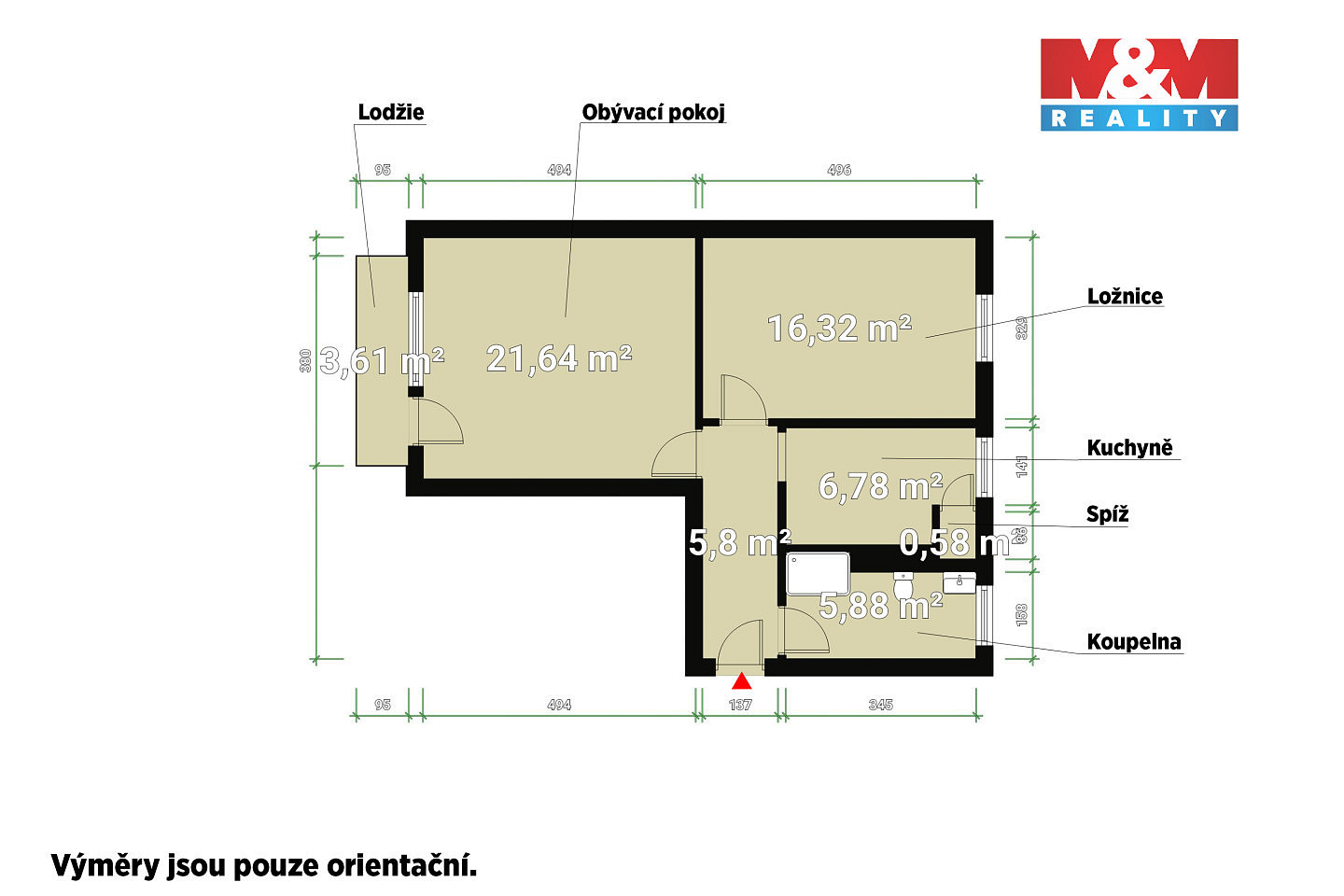 Pronájem bytu 2+1 60 m² — photo 2