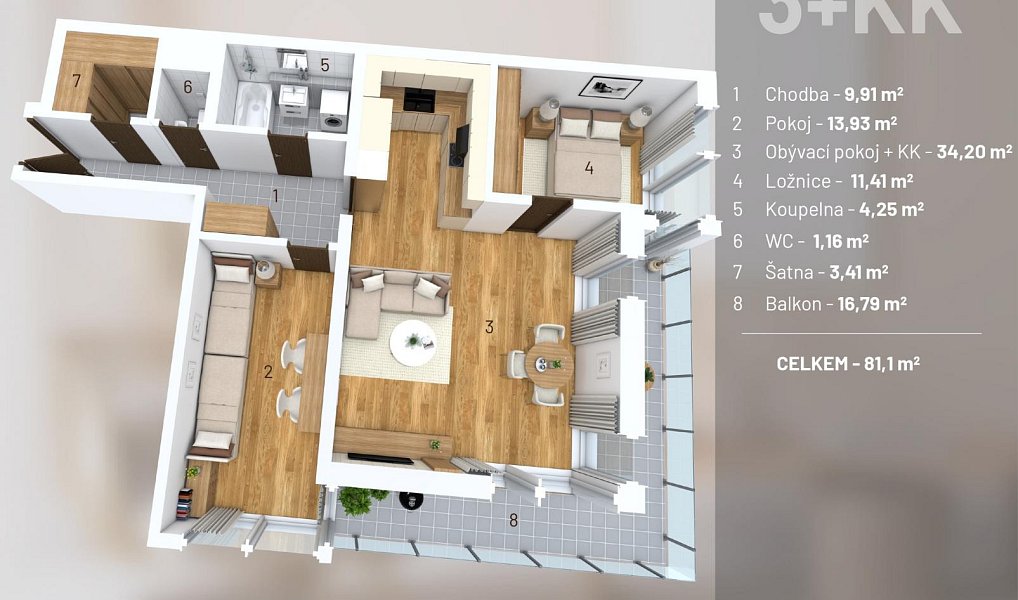 Prodej bytu 3+kk 81 m², Jinočany – náhled fotky 17