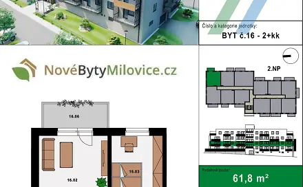 Prodej bytu 2+kk 57 m², Sportovní, Milovice - Mladá, okres Nymburk