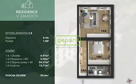 Prodej bytu 2+kk 52 m², V Zámcích, Praha 8 - Bohnice