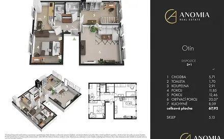 Prodej bytu 3+1 65 m², Jindřichův Hradec - Otín