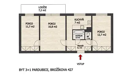 Prodej bytu 3+1 59 m², Brožíkova, Pardubice - Polabiny