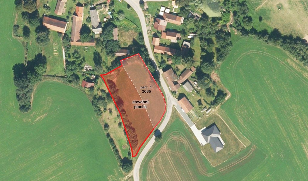 Prodej stavebního pozemku 420 m², Křešín – náhled fotky 2