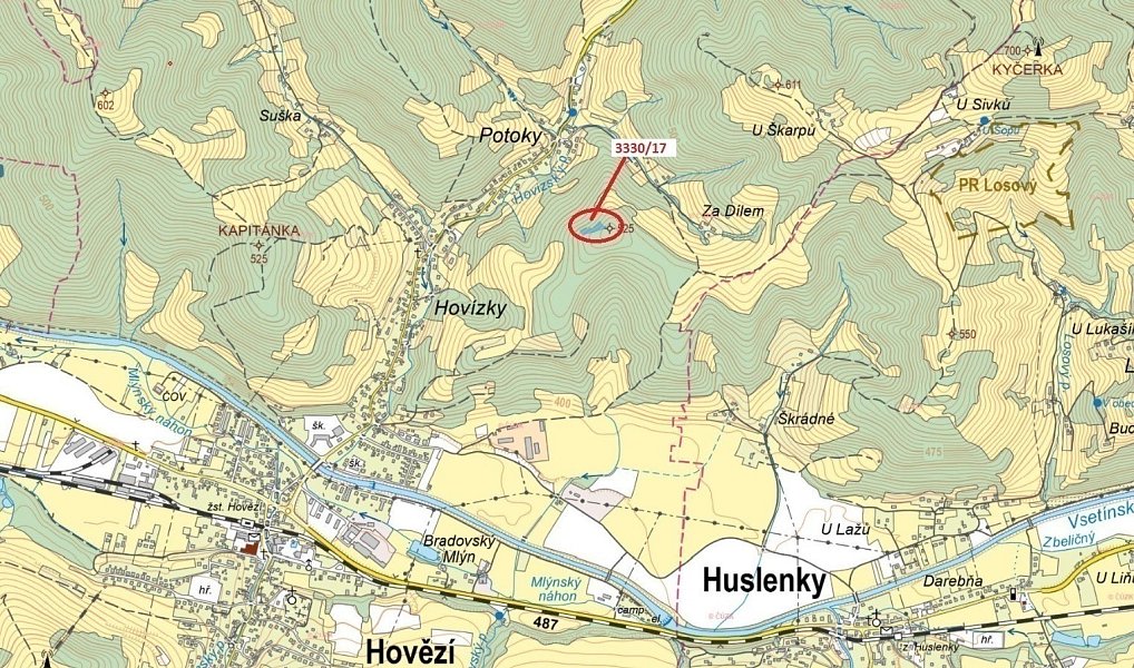 Dražba lesa, 1781 m², Vsetín, Hovězí