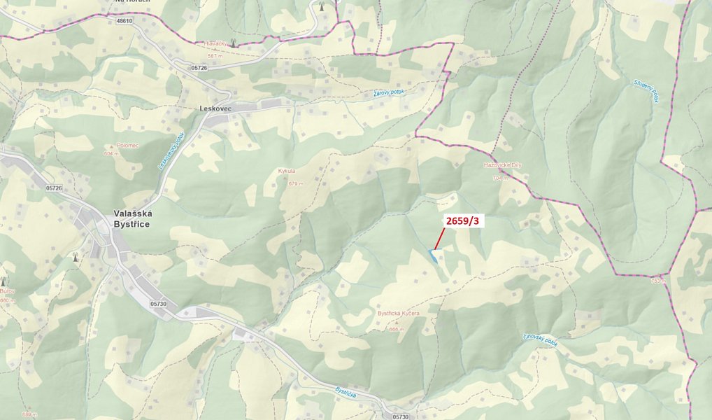 Dražba pozemku, 1928 m², Vsetín, Valašská Bystřice