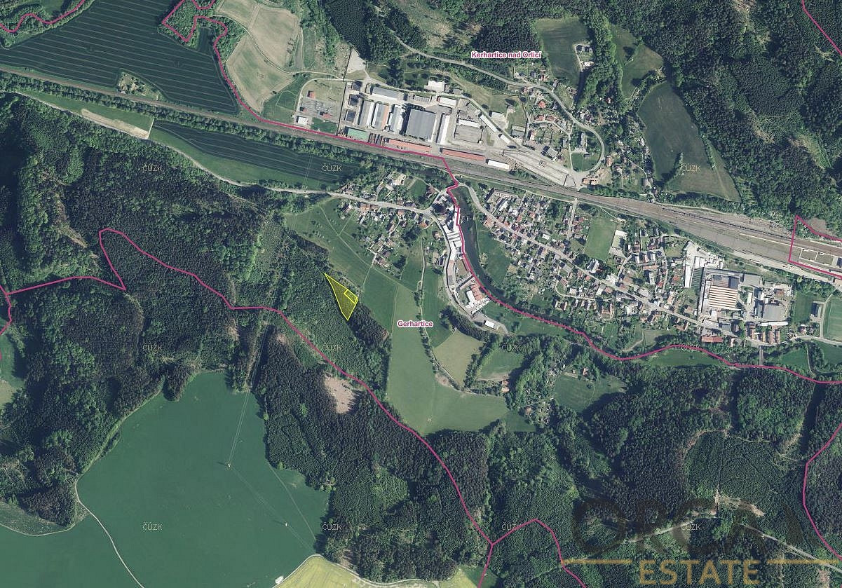 Podíl 2173 m² na pozemcích v k. ú. Gerhartice – pohled 2