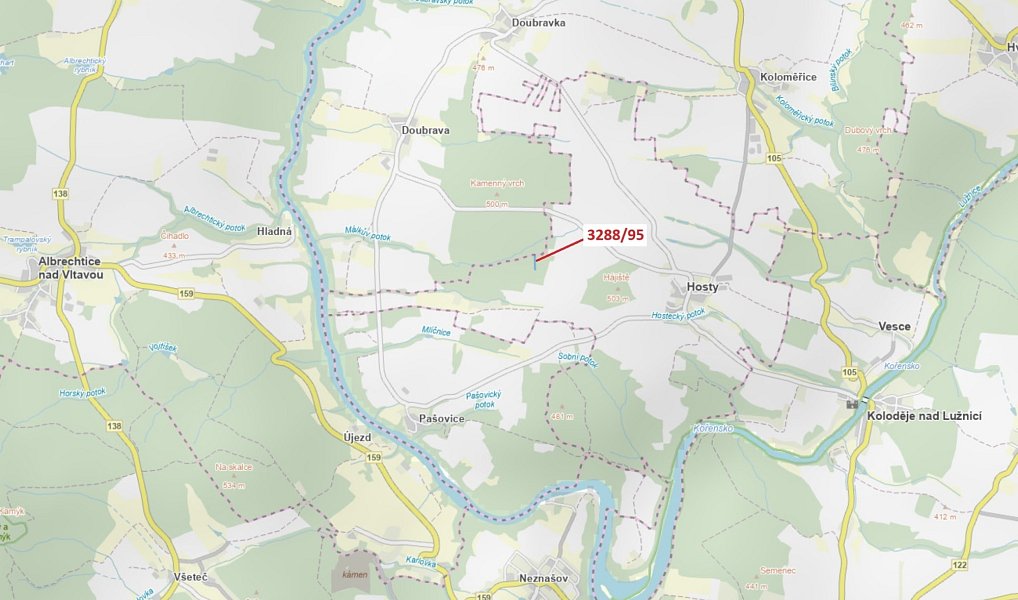 Dražba lesa, 1735 m², České Budějovice, Hosty