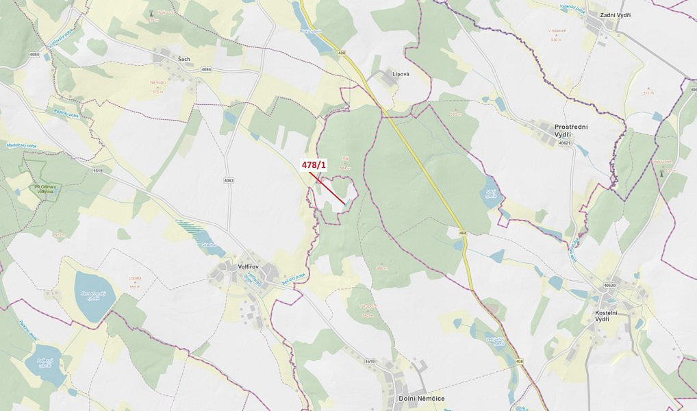 Dražba lesa, 710 m², Jindřichův Hradec, Volfířov