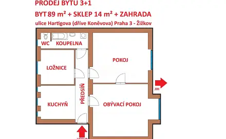 Prodej bytu 3+1 89 m², Hartigova, Praha 3 - Žižkov