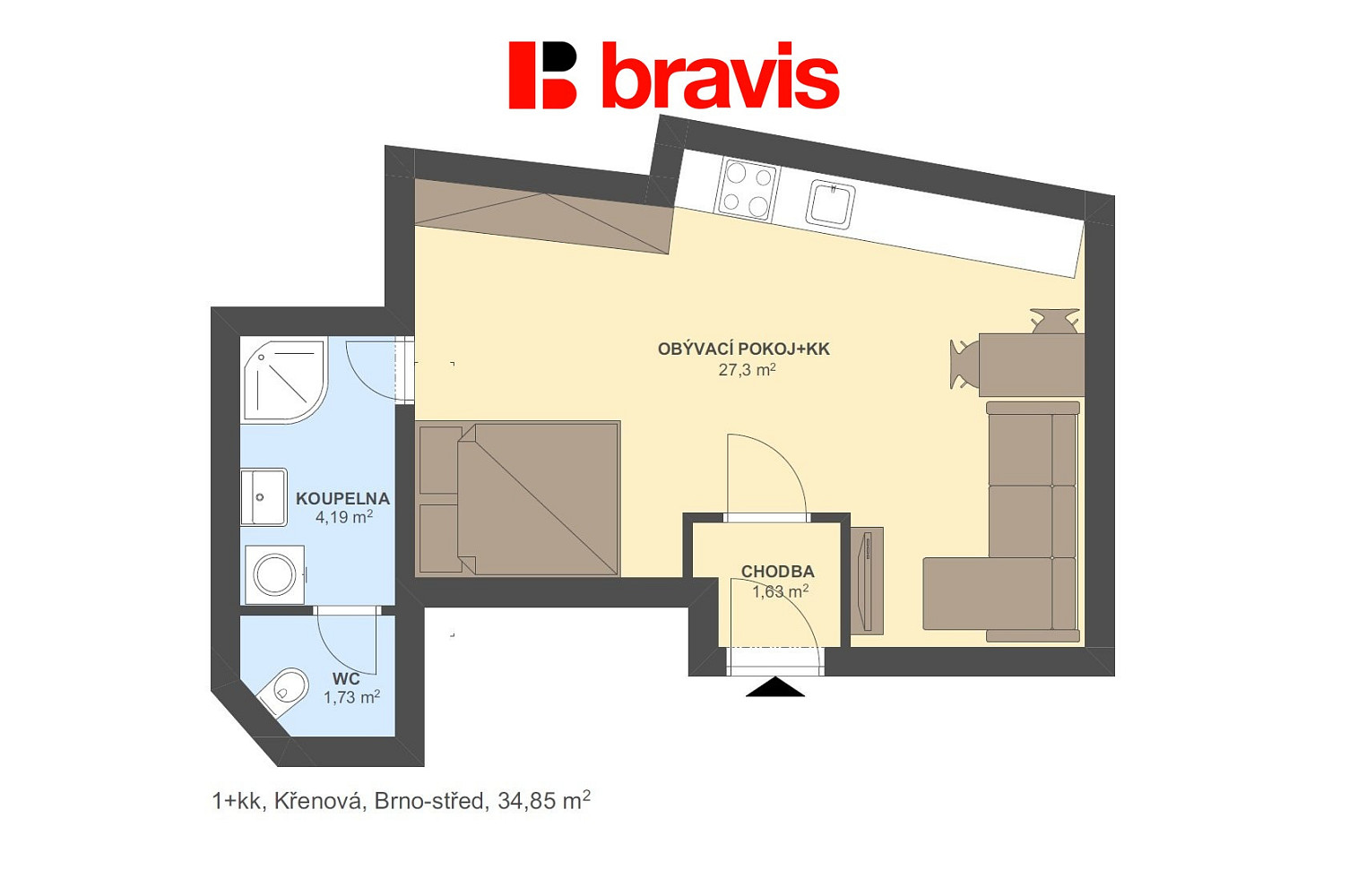 Pronájem bytu 1+kk 31 m² – fotografie 5