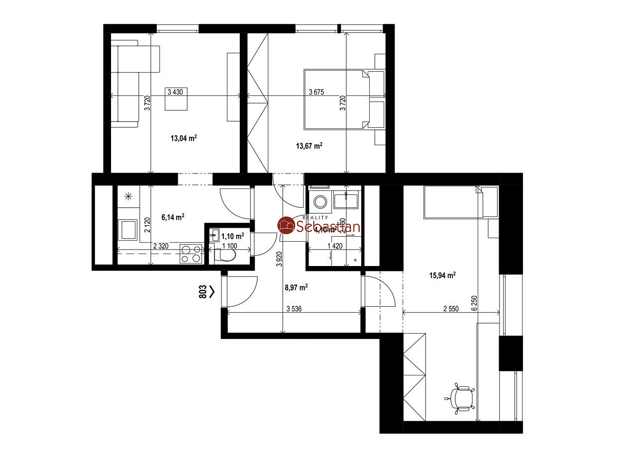 Pronájem bytu 3+1 61 m² – fotografie 3