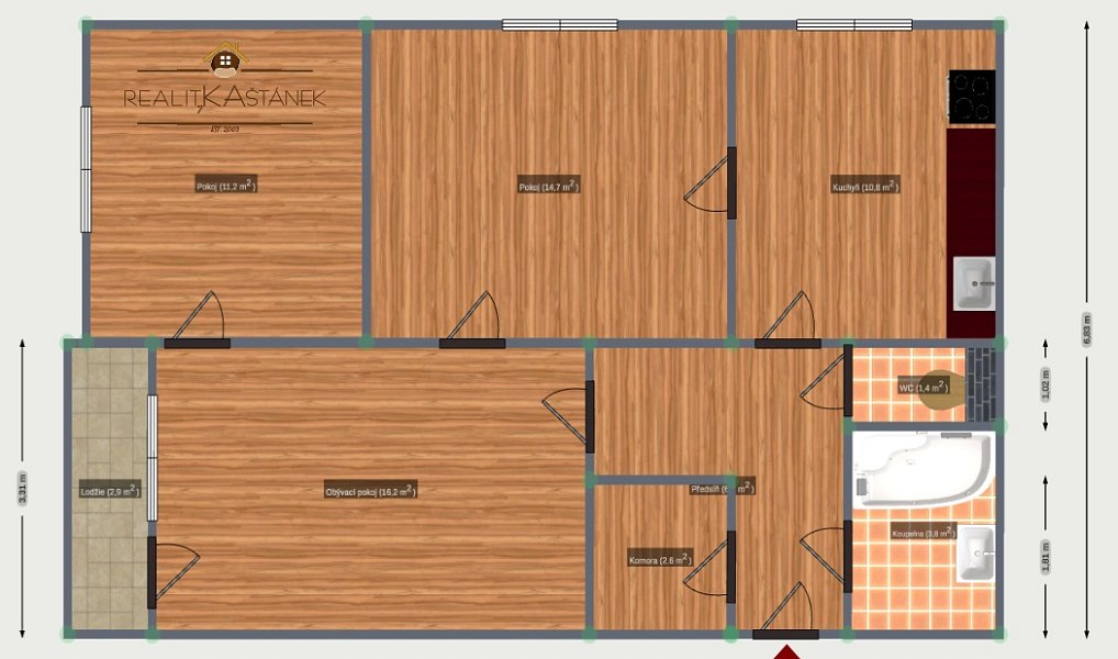 Pronájem bytu 3+1 69 m², Liberec – náhled fotky 3